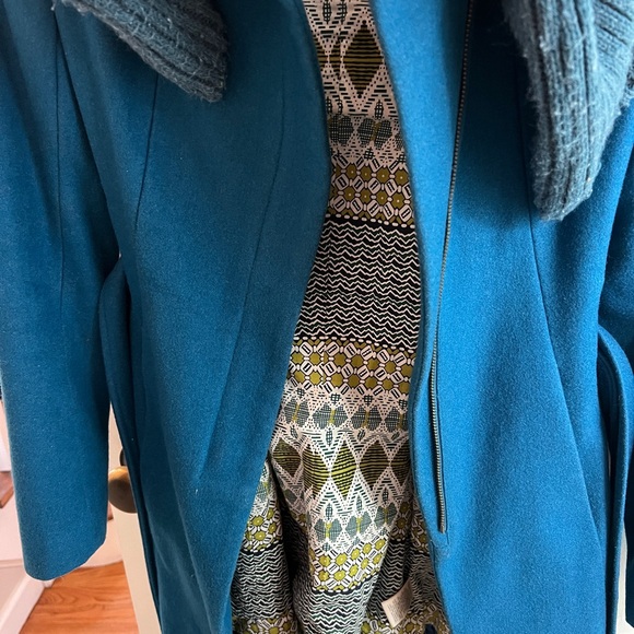 ANTHROPOLOGIE ELEVENSES teal wool jacket coat with adjustable scarf neckline - Picture 7 of 7